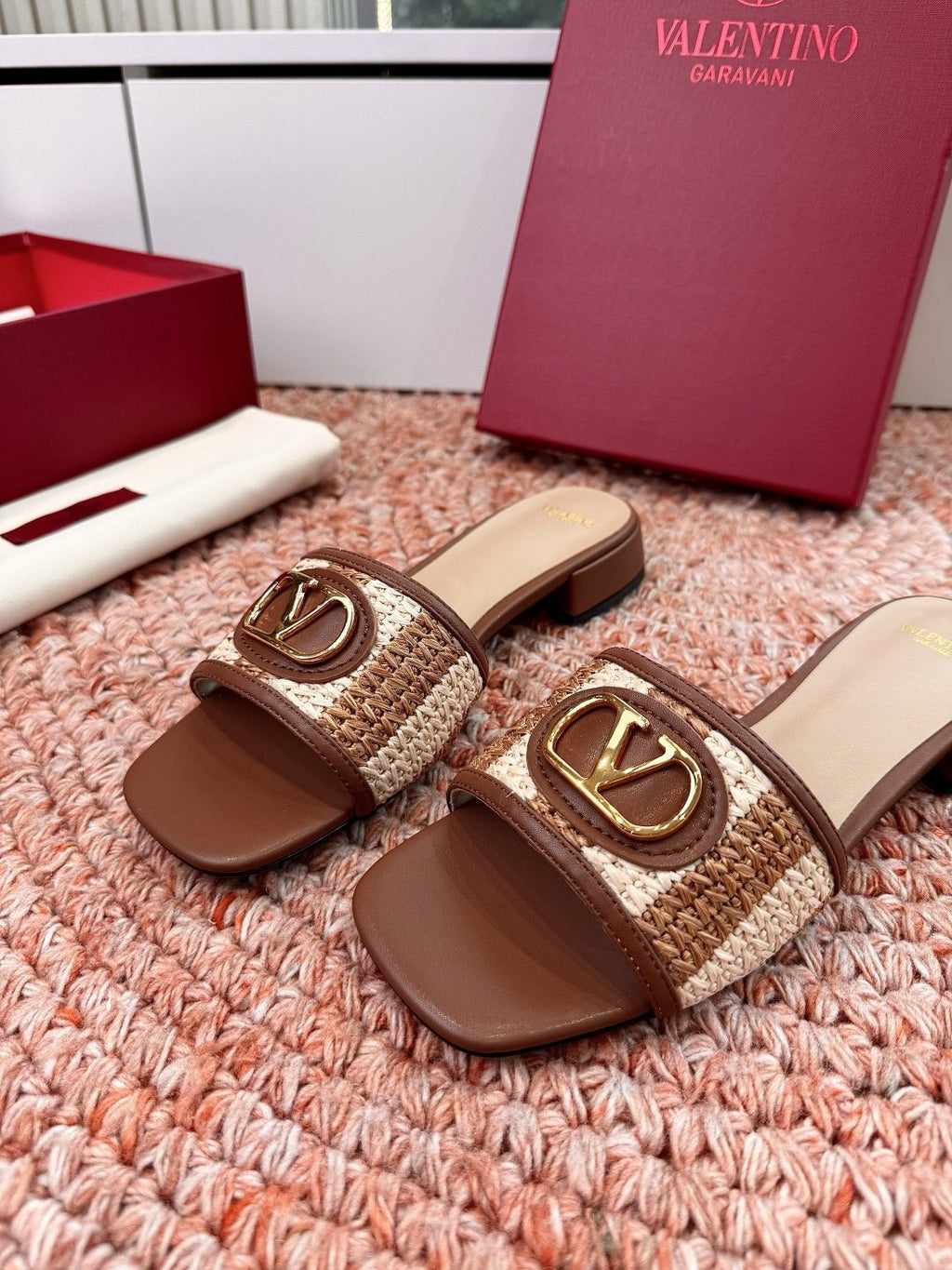 Valentino Woven Strap Slide Sandals